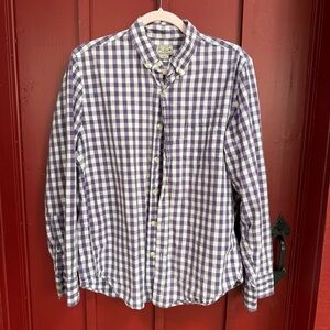 J. Crew Men's Purple and White Gingham Button-Down Shirt